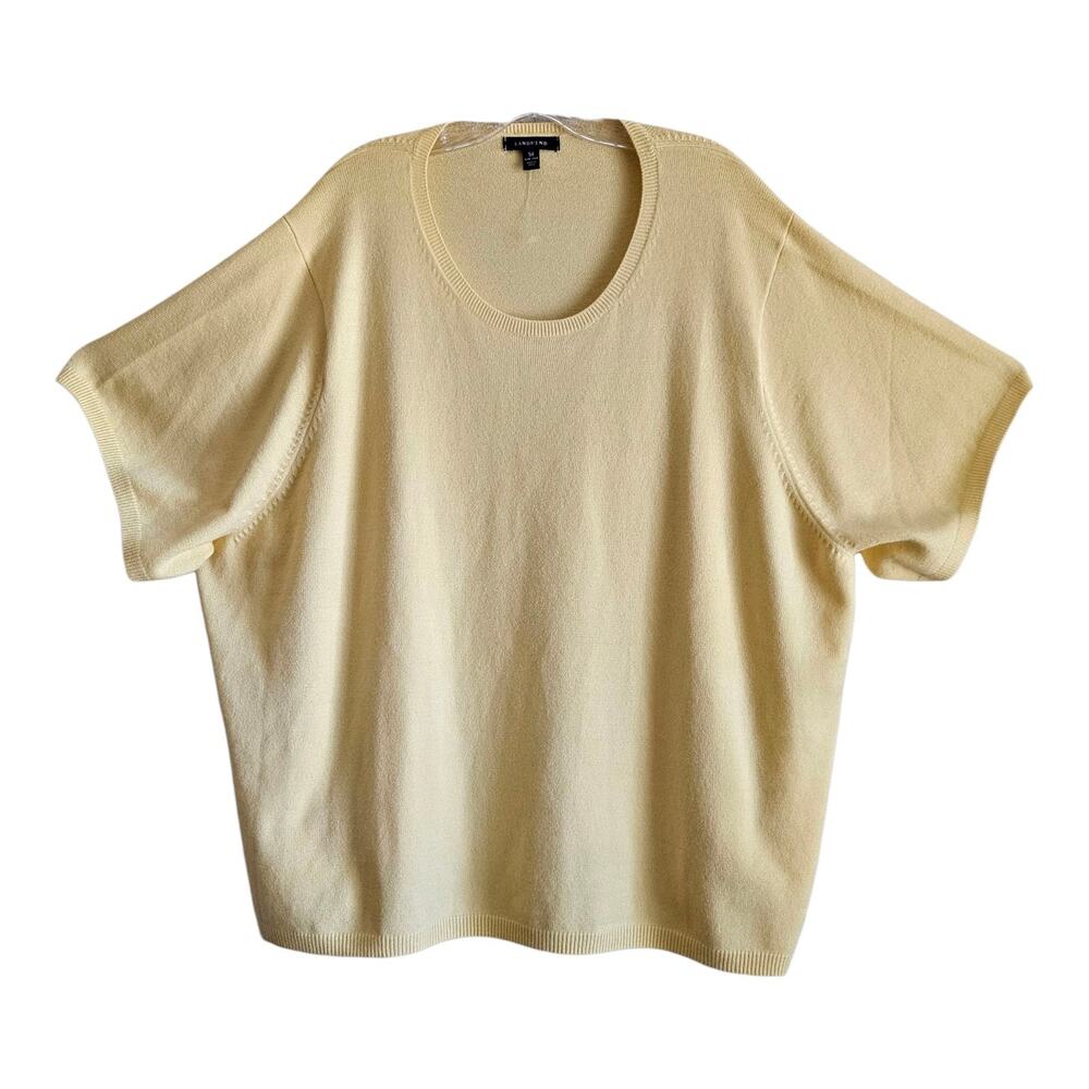 LANDS END Women Plus 5X 32 34 Sweater Butter Yellow Short Sleeve Bust 58" NWOT